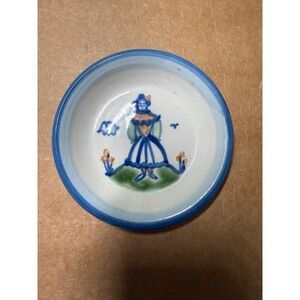 Vintage MA Hadley Pottery Folk Art Lady Trinket Dish RARE coaster